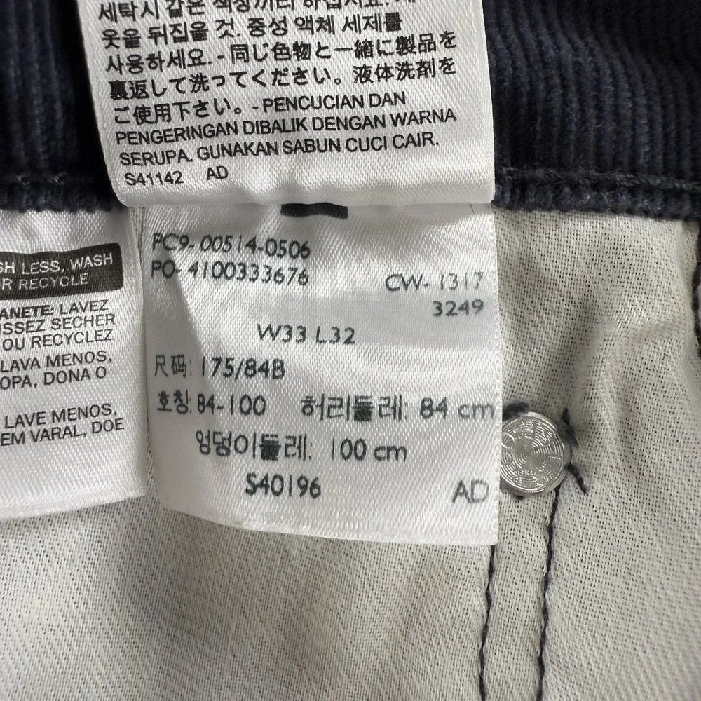 Levis 514 Jeans Corduroy Pants Men 33x32 Black Straight Leg Casual Winter Preppy